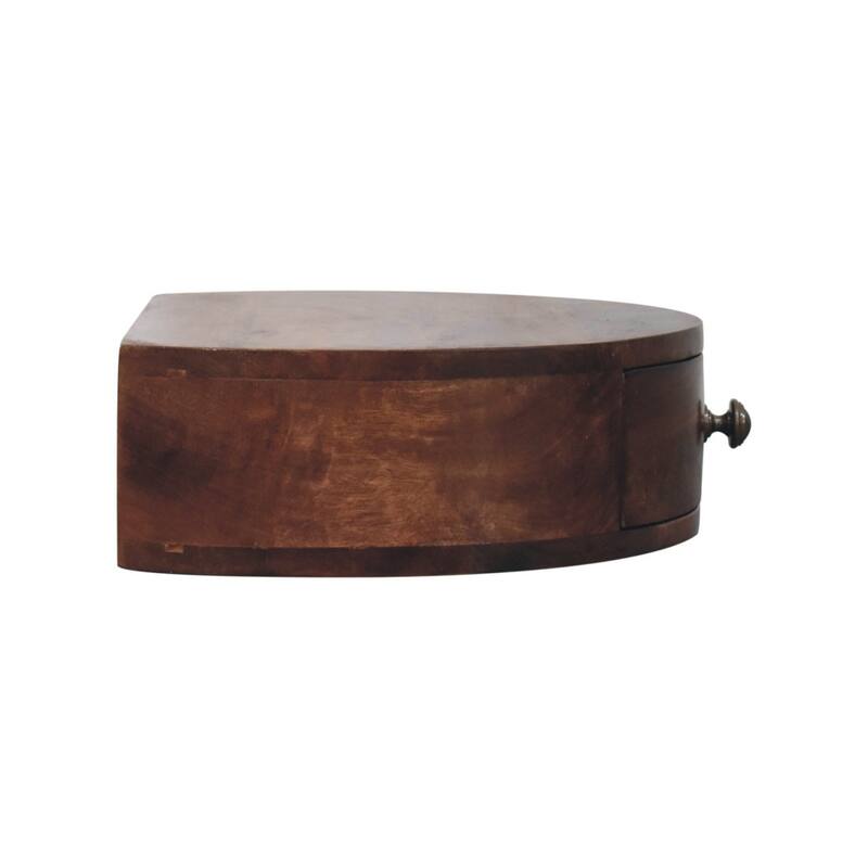 Wall-Mounted Rounded Bedside Table with Honey Caramel Drawer - Brown