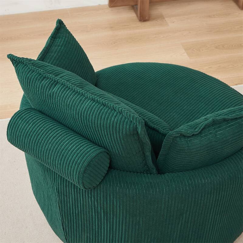 38"W Oversized Swivel Chair with Moon Storage Ottoman, 4 Pillows