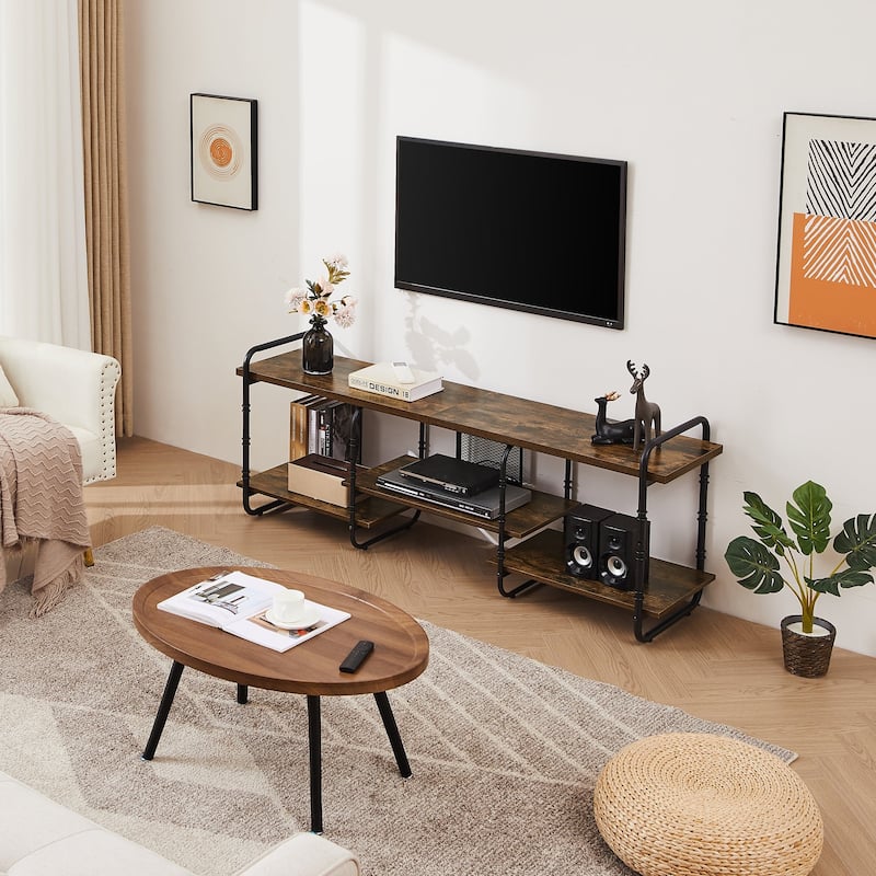 VECELO Industrial TV Stand for TV up to 71 inch,Entertainment Center TV Console Table