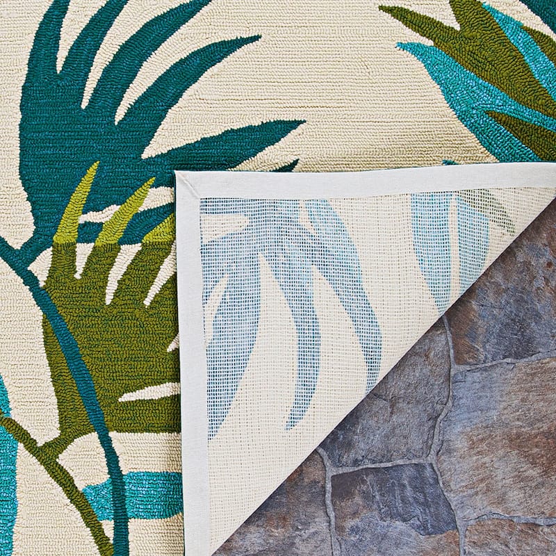 Miami Leaves Ivory- Green Indoor/ Outdoor Area Rug