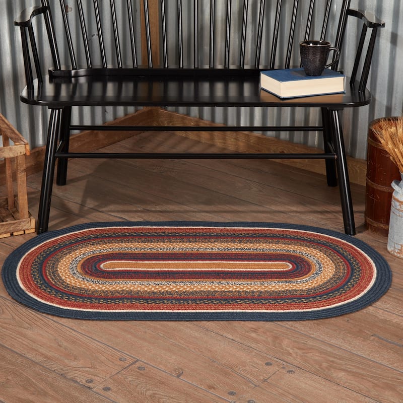 Stratton Jute Rug Oval w/ Pad 27x48 - 27" x 48" - 27" x 48" - Blue