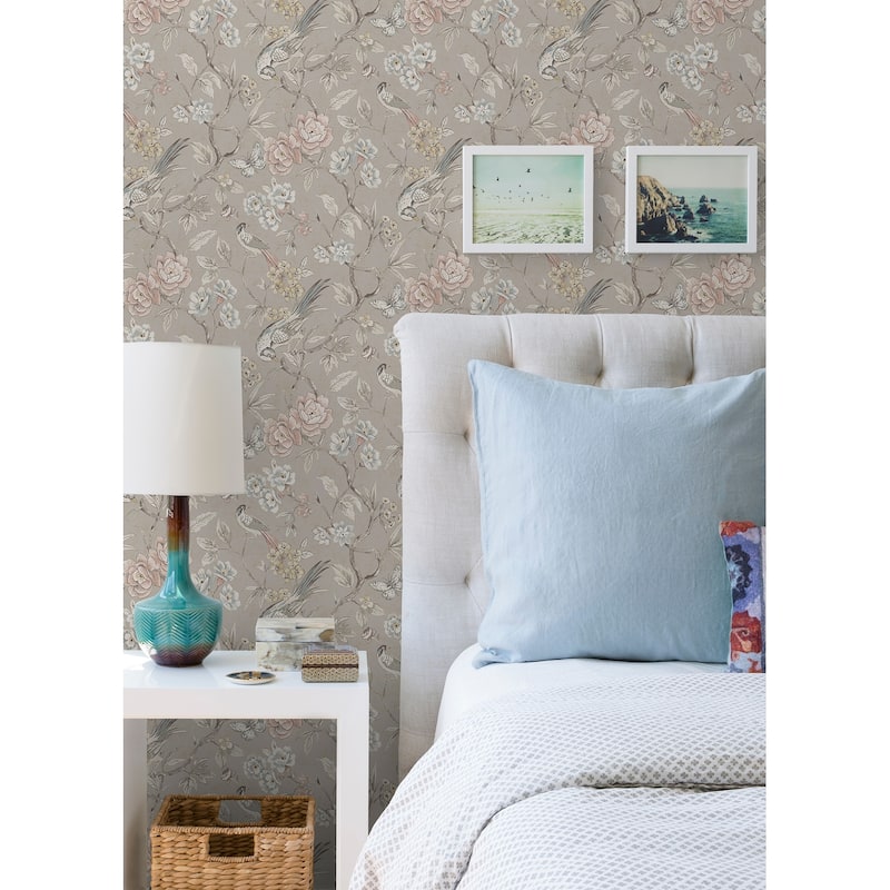 NuWallpaper Waverly Aviary Garden Grey Peel and Stick Wallpaper - N/A