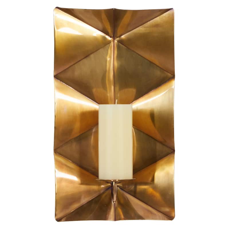 Stainless Steel Metal Geometric Pillar Wall Sconce with Hammered Design - Gold - Roche River Decor - 6"W x 10"L x 18"H
