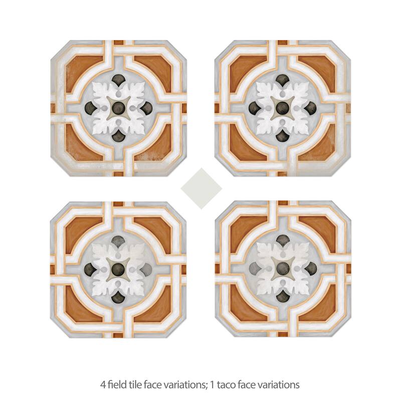 Merola Tile Vaudeville Octagon Deco Zimer with Taco Nacar 7-7/8" x 7-7/8" Porcelain Floor and Wall Tile