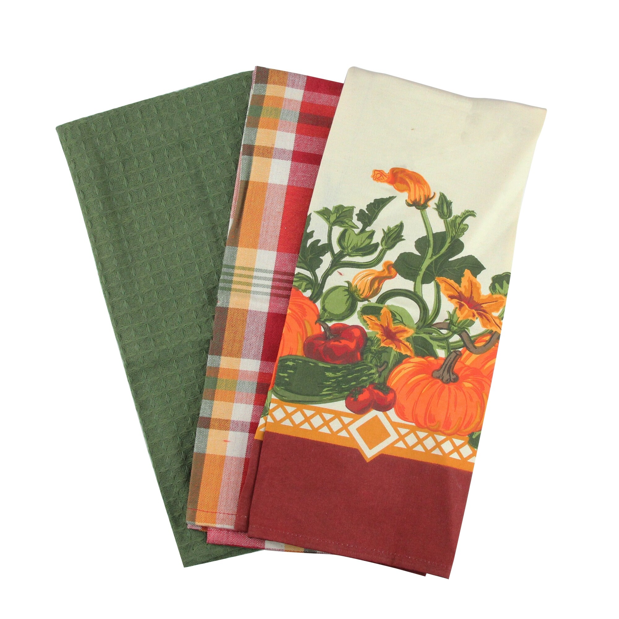 Fall Inspirational Kitchen Towels Burgundy, Green, Cinnamon 3 Pc Set NWT