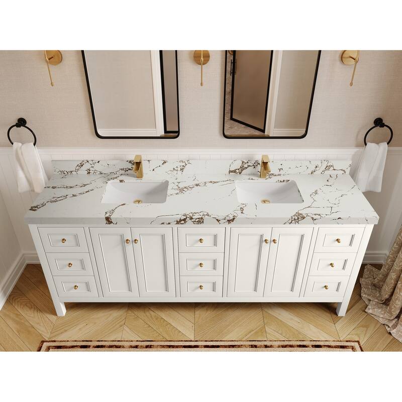 Willow Collections 84 in. W x 22 in. D Nashville Double Bowl Sink Bathroom Vanity with Countertop - 2"Viola Brown - Ivory