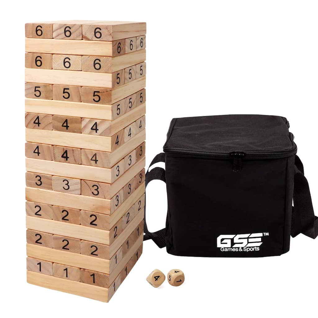 54-Piece Jumbo Tumbling Timber. Giant Wooden Building Block Stacking Game for Kids & Adults - 8.25"x2.75"x1.75" Blocks