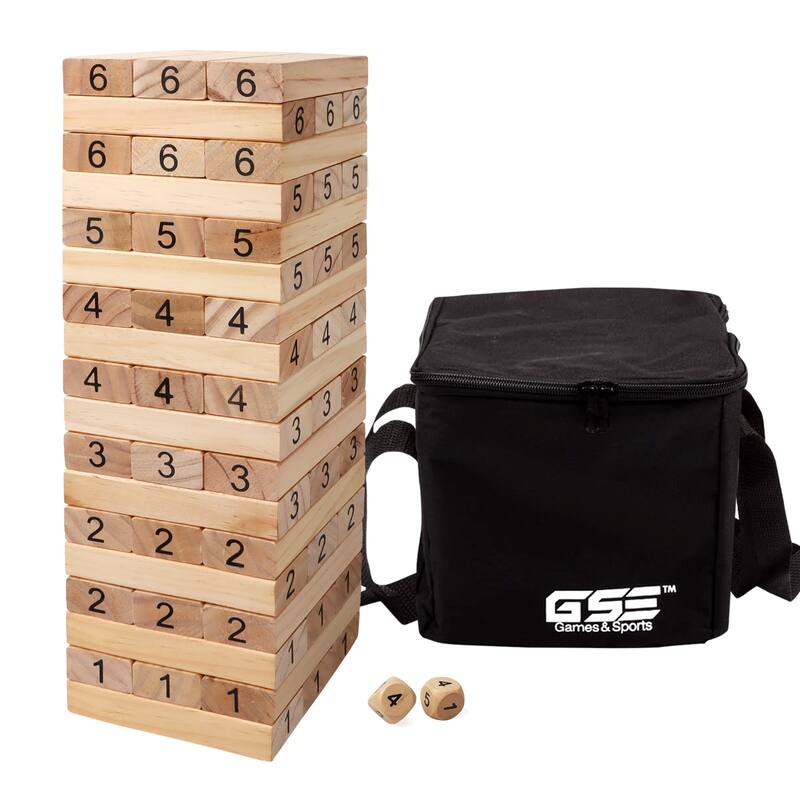 54-Piece Large Tumbling Timber. Giant Wooden Building Block Stacking Game for Kids & Adults - 7.5"x2.5"x1.25" Blocks - 7.5"x2.5"x1.25"