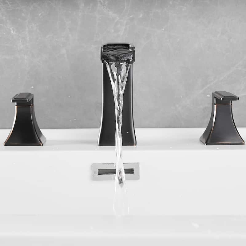 Double Handle Three-Hole Bath Waterfall Faucet with Drain