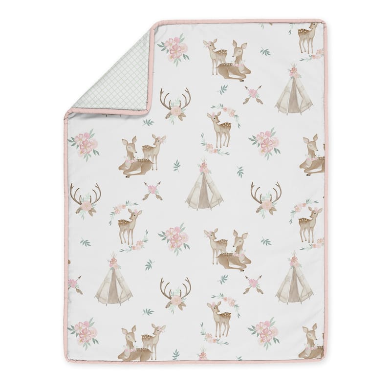 Woodland Deer Floral Girl Sweet Jojo Designs 6p Crib Bedding +BreathableBaby Breathable Mesh Liner Boho Bohemian