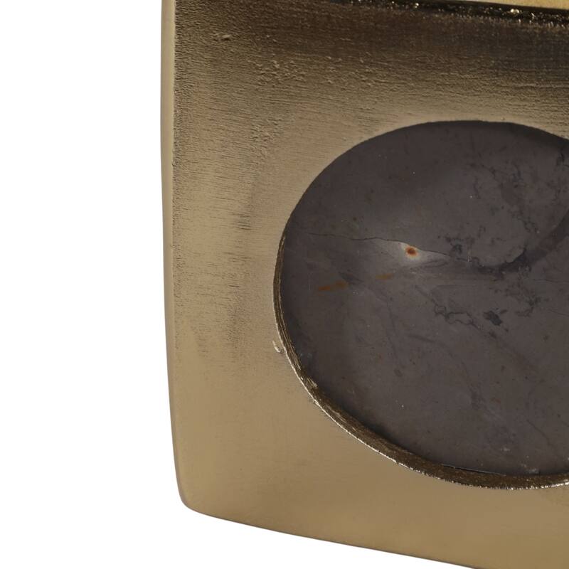 Marble Metal Side Table Round Top Narrow Geometric Base - 24" Grey - 24.0"