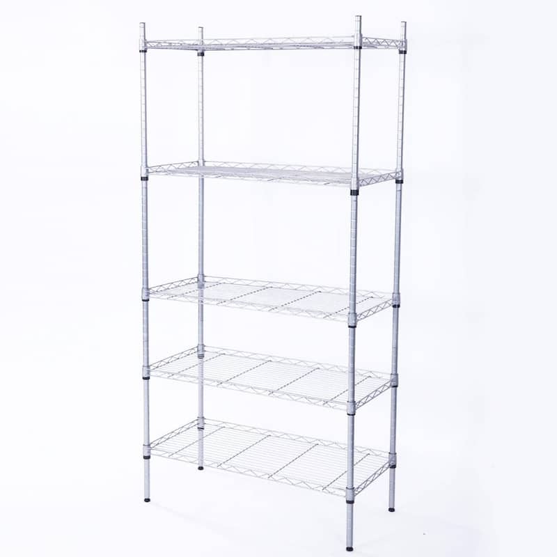 5-Tier Rectangle Metal Storage Rack Silver Gray - Silver