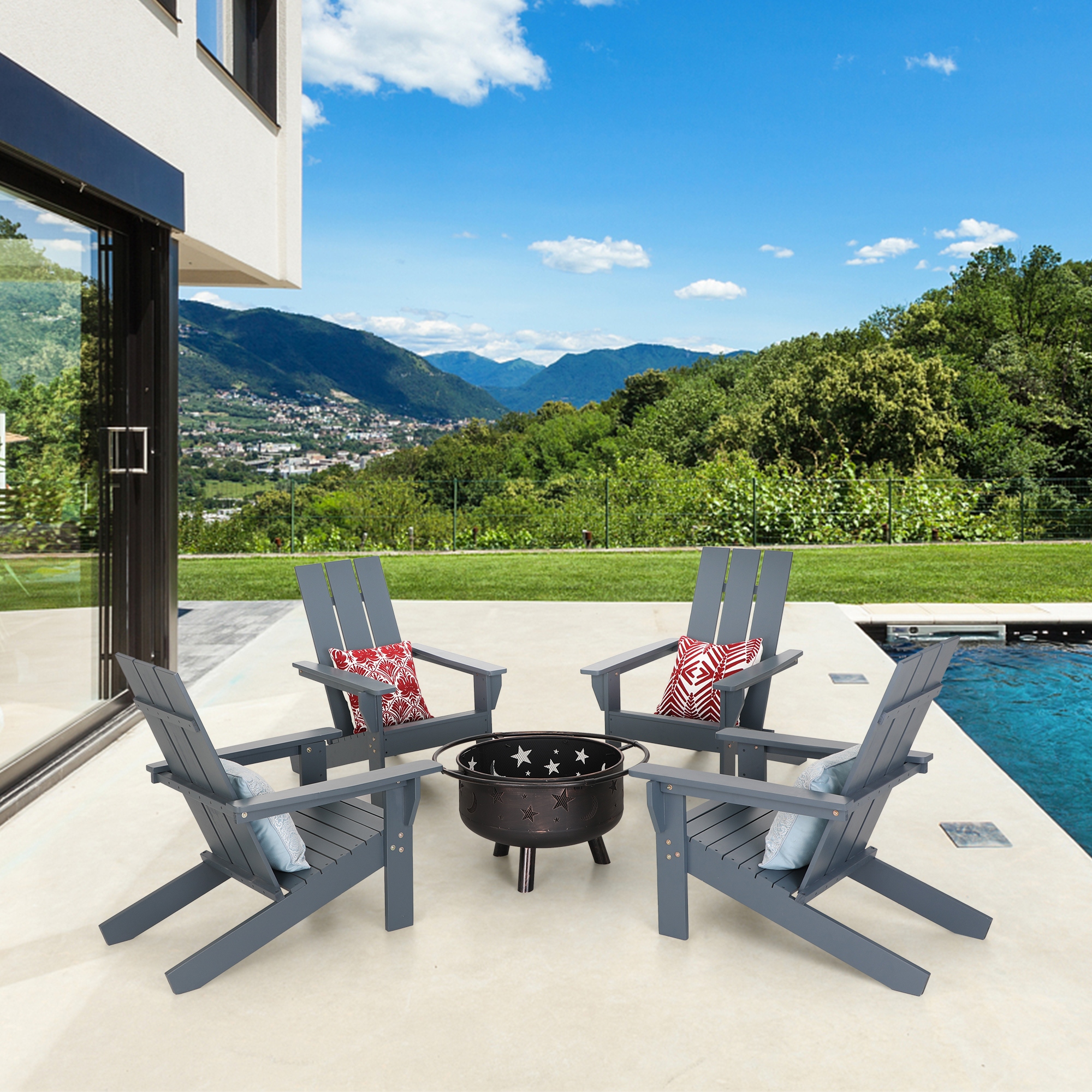 5 Piece 36 Fire Pit Black Grey Patio Adirondack Chair with Cup Holder Set Bed Bath Beyond 36111698
