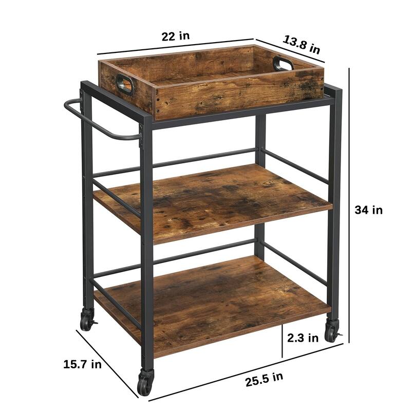 3-Tier Kitchen Serving Cart on Wheels with Storage, Leveling Feet