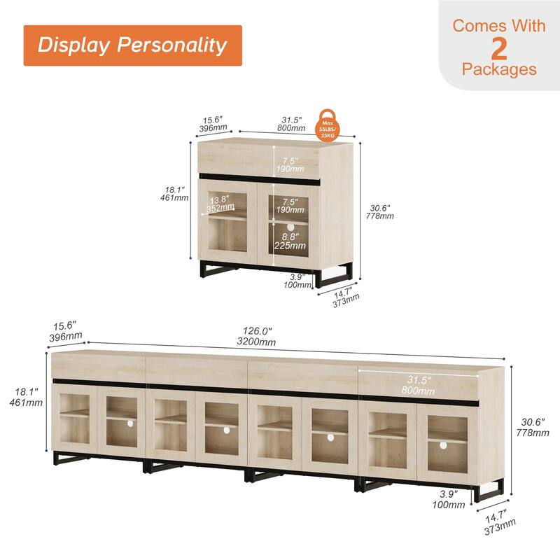 Modern Dresser With Glass Doors, Drawer, And Adjustable Shelf - Multifunctional Storage Cabinet For Living Room Or Bedroom