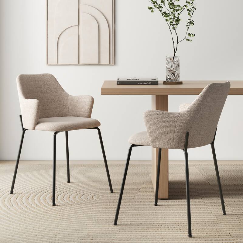 Gymax Dining Chairs Set of 2 w/ Curved Backrest Wide Seat & Armrests