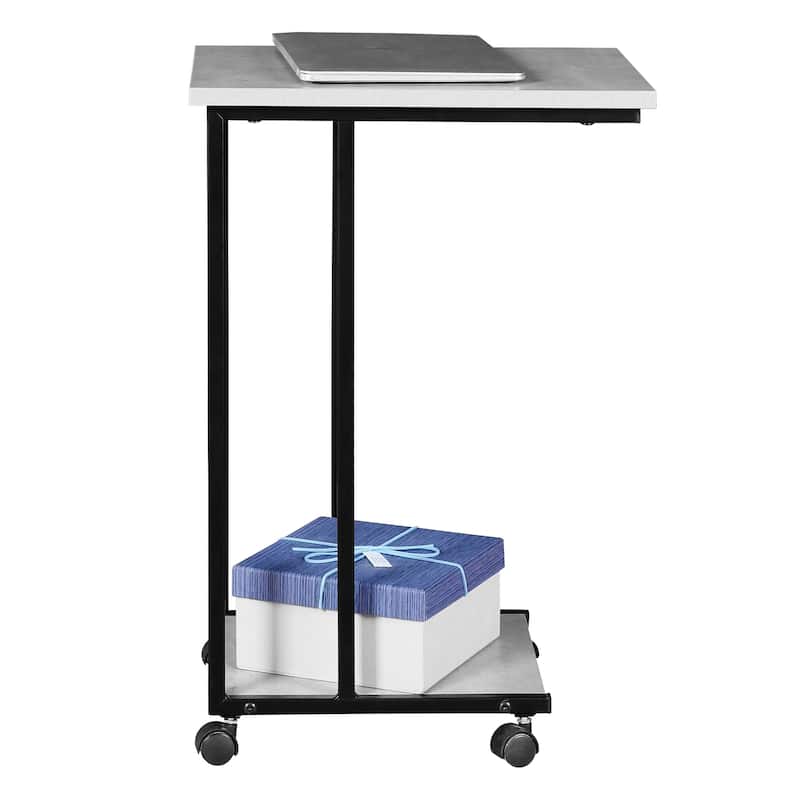 JJS Side End C Table for Sofa, Living Room Couch Table Snack Table That Slide Under for Small Spaces