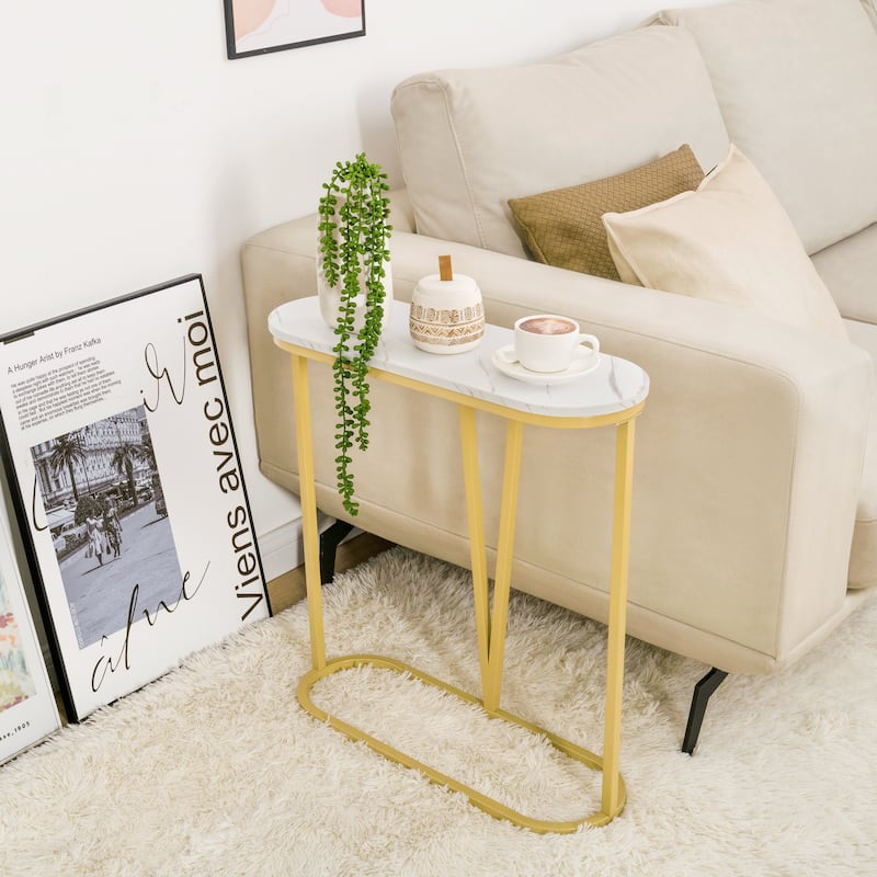 Narrow Side Table with Shelf, 25-inch Tall End Table for Small Space