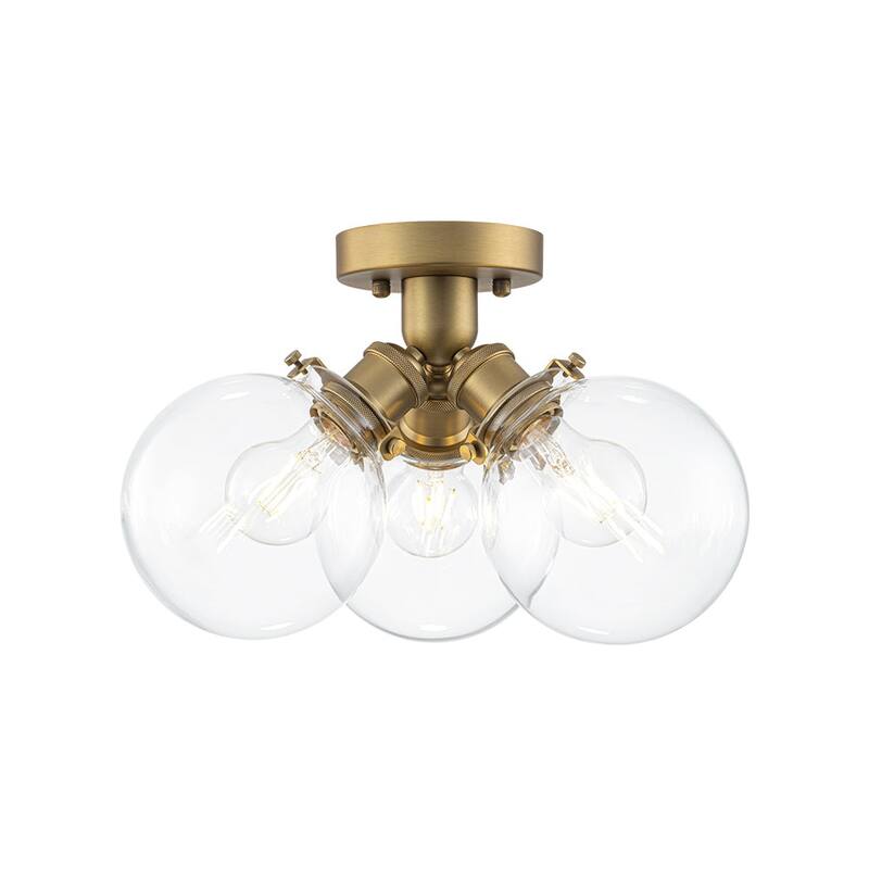Mid-Century Modern 3-Light Glass Globe Semi Flush Light 13.8in