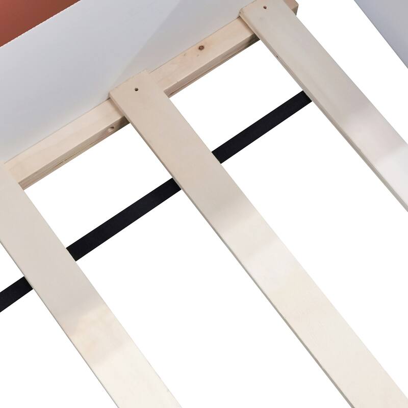 Roomfitters Twin/Full/Queen/King Size Upholstered Daybed Frame with Safety Fence and Stairs, PU Fabric Platform Bed with Slats