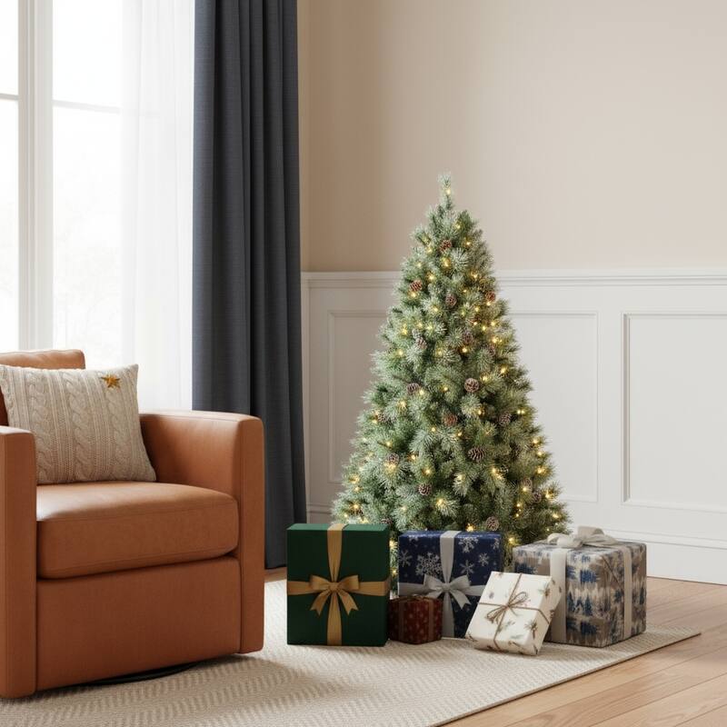 HomeRoots 5' Pre Lit Full Pine Christmas Tree With Decorations - Green - 41.00 in. x 60.00 in. x 41.00 in. - Green - 5 Foot