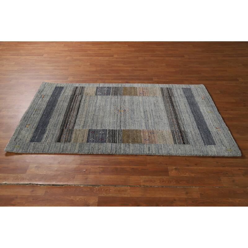 Hand Knotted Oriental 100% Wool Carpet Tribal Tribal Greys & Charcoal Gabbeh Area Rug - 5' 11'' X 4' 1''