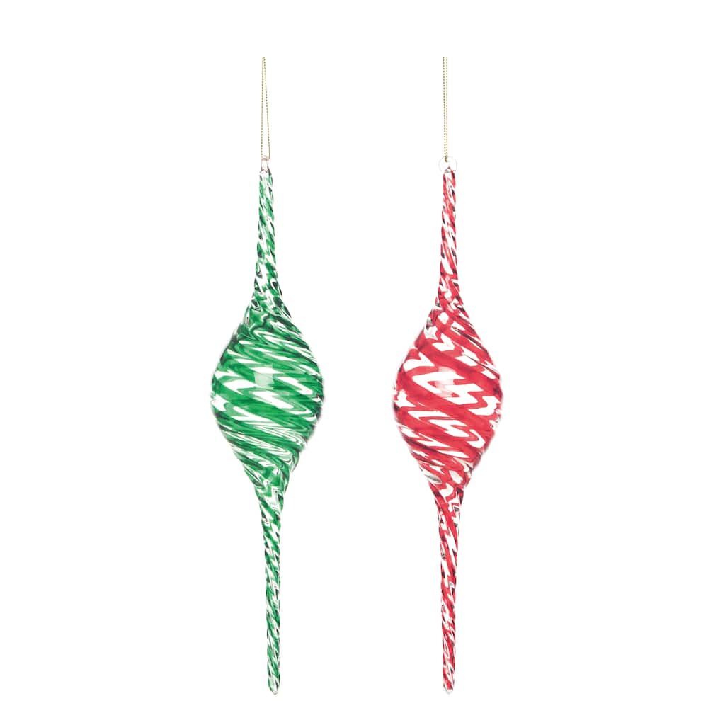 Transpac Large Glass Red & Green Swirl Ornament Set of 2 Christmas Home Decorations