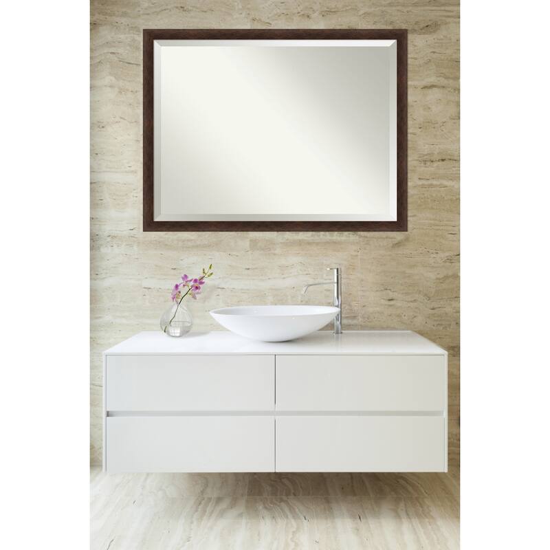 Warm Walnut Narrow Beveled Wood Framed Bathroom Vanity Wall Mirror - Warm Walnut Narrow