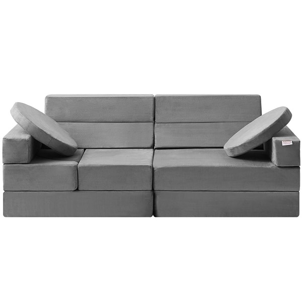 slide 2 of 9, Play Couch, Kids Nugget Couch 15pcs, Toddler Foam Sofa Couch with High-density 25D Sponge for Playing, Creating,Sleeping Natural