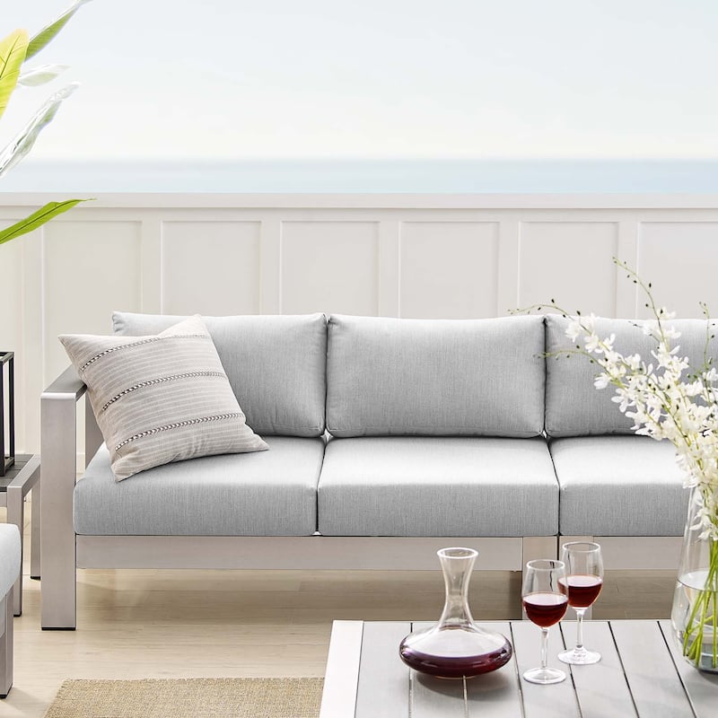 Shore Sunbrella® Fabric Outdoor Patio Aluminum 7 Piece Sectional Sofa Set - Gray