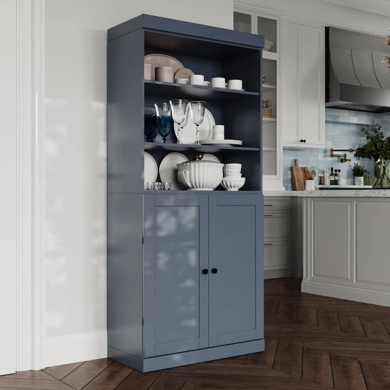 Palace Imports 100% Solid Wood 32" Pantry Cabinet with Shaker Doors, 2-Drawers and Adjustable Shelves