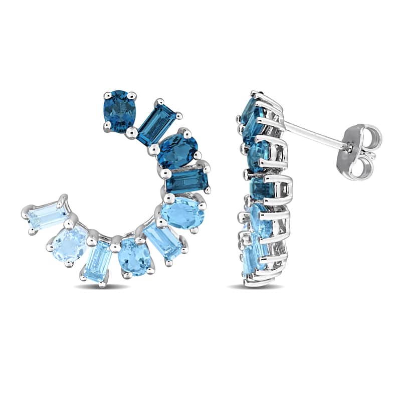 Miadora Multi-Gem Curved Stud Earrings Sterling Silver - Blue