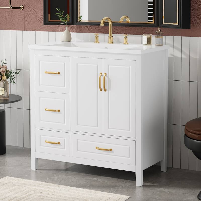 36 inch Bathroom Vanity with Sink, One Cabinet with Soft-closing Doors, 4 Soft-Closing Drawers, Metal Handles