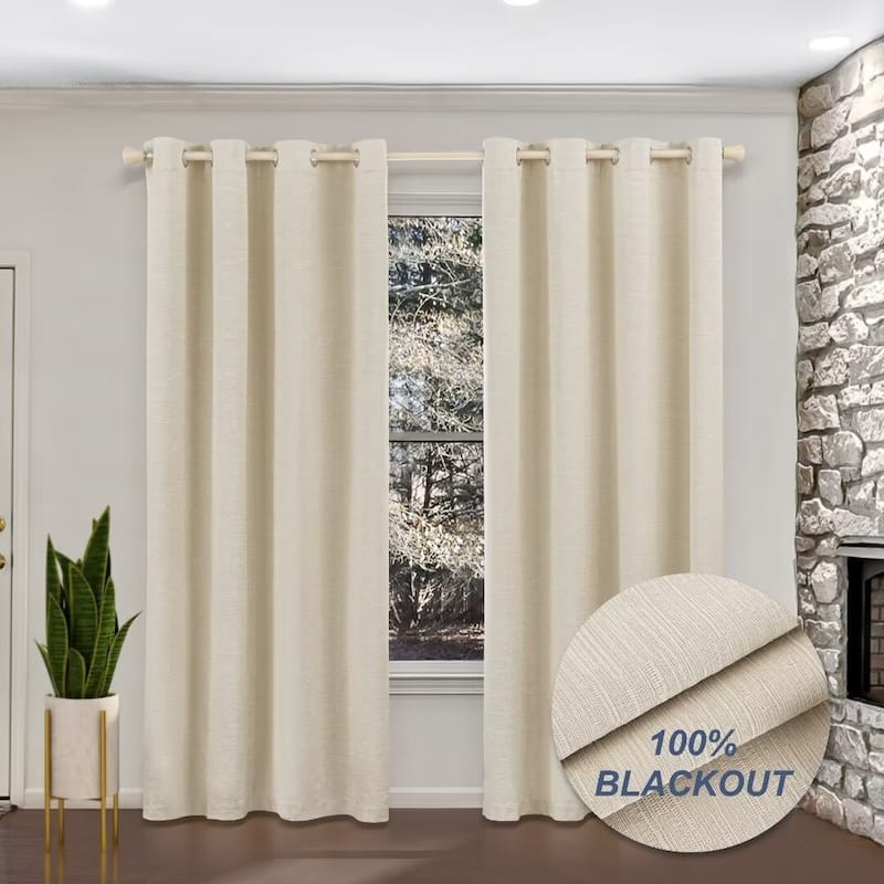 Blackout Cotton Blend Grommet Curtain Pair (2 panels) - 52"Wx84"L - Khaki