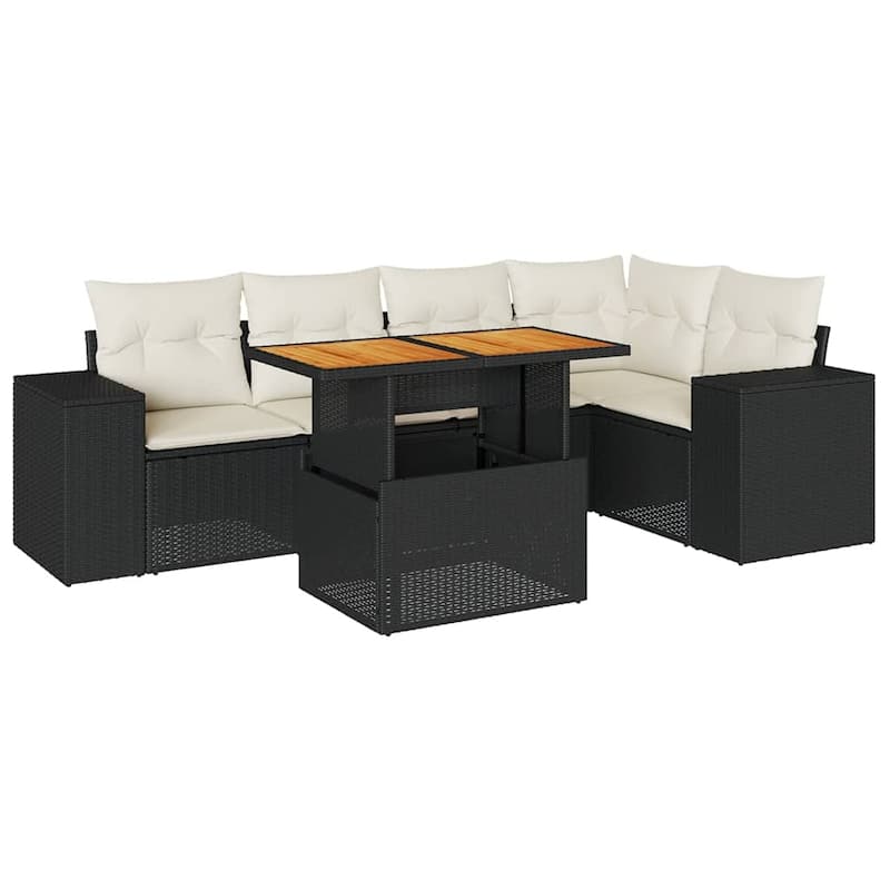 vidaXL Patio Sofa Set with Cushions Sofa Modules Outdoor 6 Piece Poly Rattan - 21.7 x 39.4 x 28.7