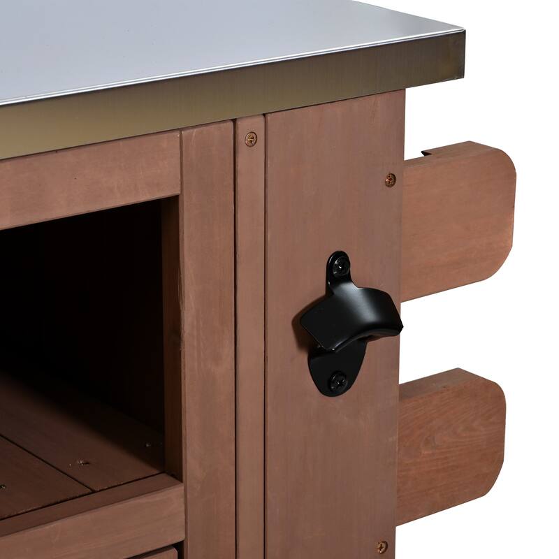 Extendable 41.9" Outdoor Kitchen Island with Stainless Steel Top and Side Spice Rack, Kitchen Cart with Drawers, Storage Cabinet