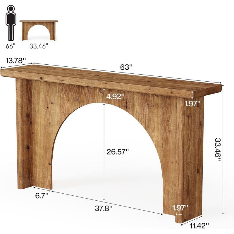 63" Long Solid Wood Console Table with Unique Arch Base for Living Room, Entryway, Entrance, Hallway, Behind The Couch