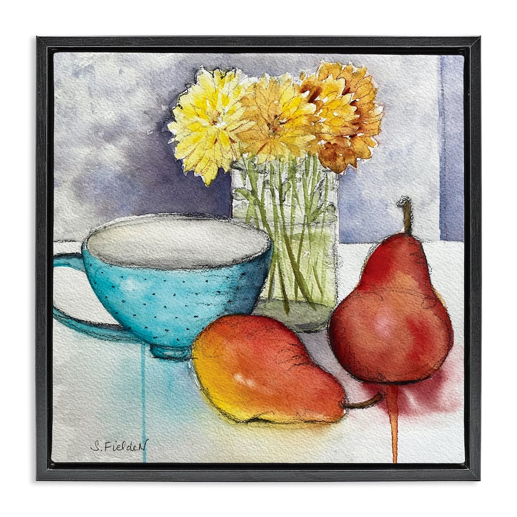 Stupell Modern Kitchen Teacup & Fruit Framed Floater Canvas Wall Art Design By Stephanie Fielden