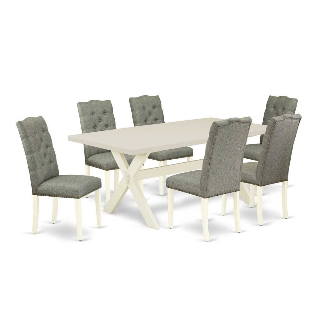Retro Dinette Set - 7 Piece Kitchen Table Set - 6 Parsons Chairs - Solid Wood Dining Table - 72