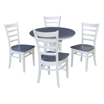 36 in Solid Wood Round Top Pedestal Dining Table with 4 Dining Chairs