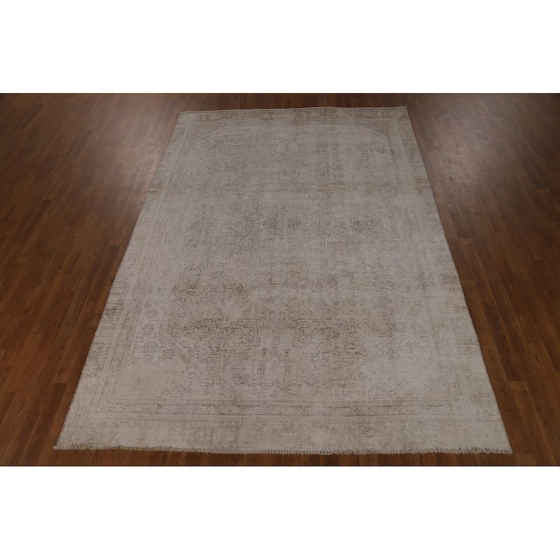 Tabriz Persian Vintage Rug Handmade Beige Wool Carpet - 6'9" x 10'0"
