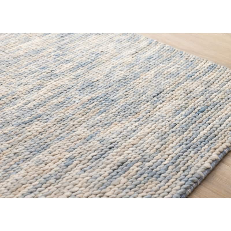Blue Beige White Wool Handmade Rug