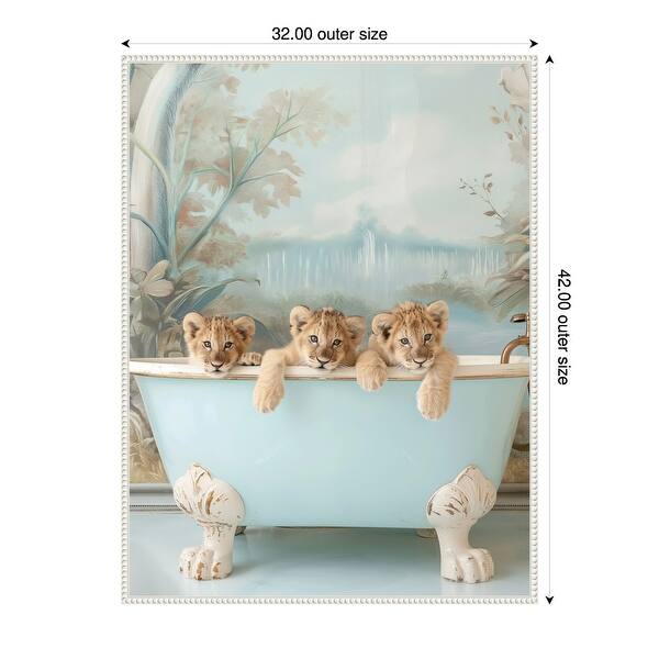 dimension image slide 1 of 3, Blue Lagoon Lion Cubs by Niky Rahner Framed Canvas Wall Art