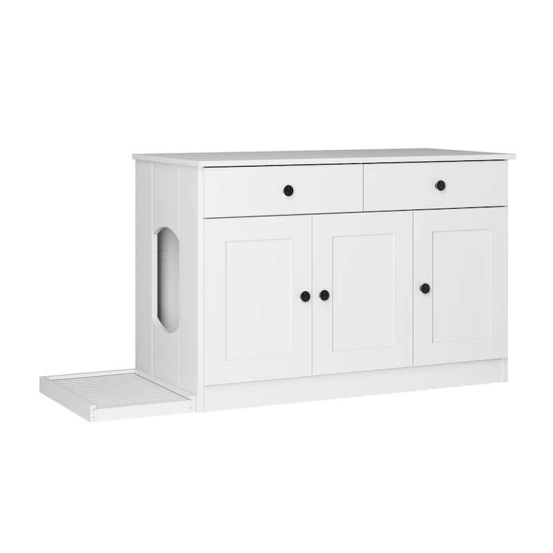 Palace Imports 100% Solid Wood Ziva 3-Door Cat Litter Box Enclosure with 2-Drawers and Litter Catch