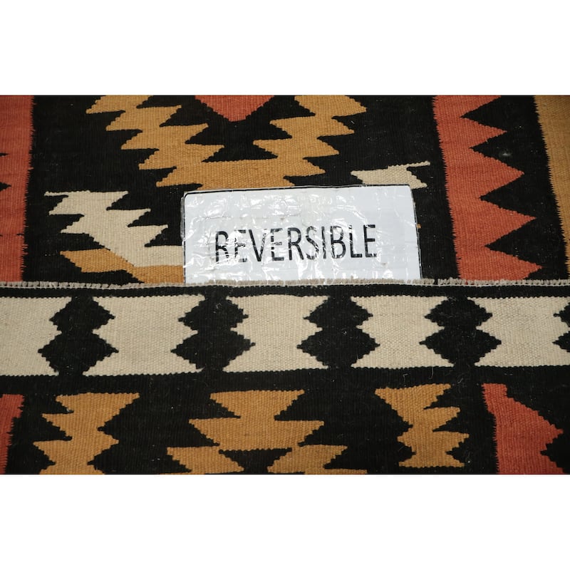 Hand Woven Oriental 100% Wool Carpet Southwestern Tribal Black Kilim Runner Rug - 9' 6'' X 3' 3''