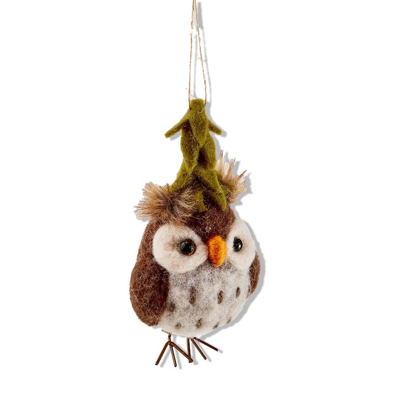 Multicolor Owl with Tree Ornament 6" H x 3" L x 2.5" W Wool Christmas Tree Decoration Dust Clean