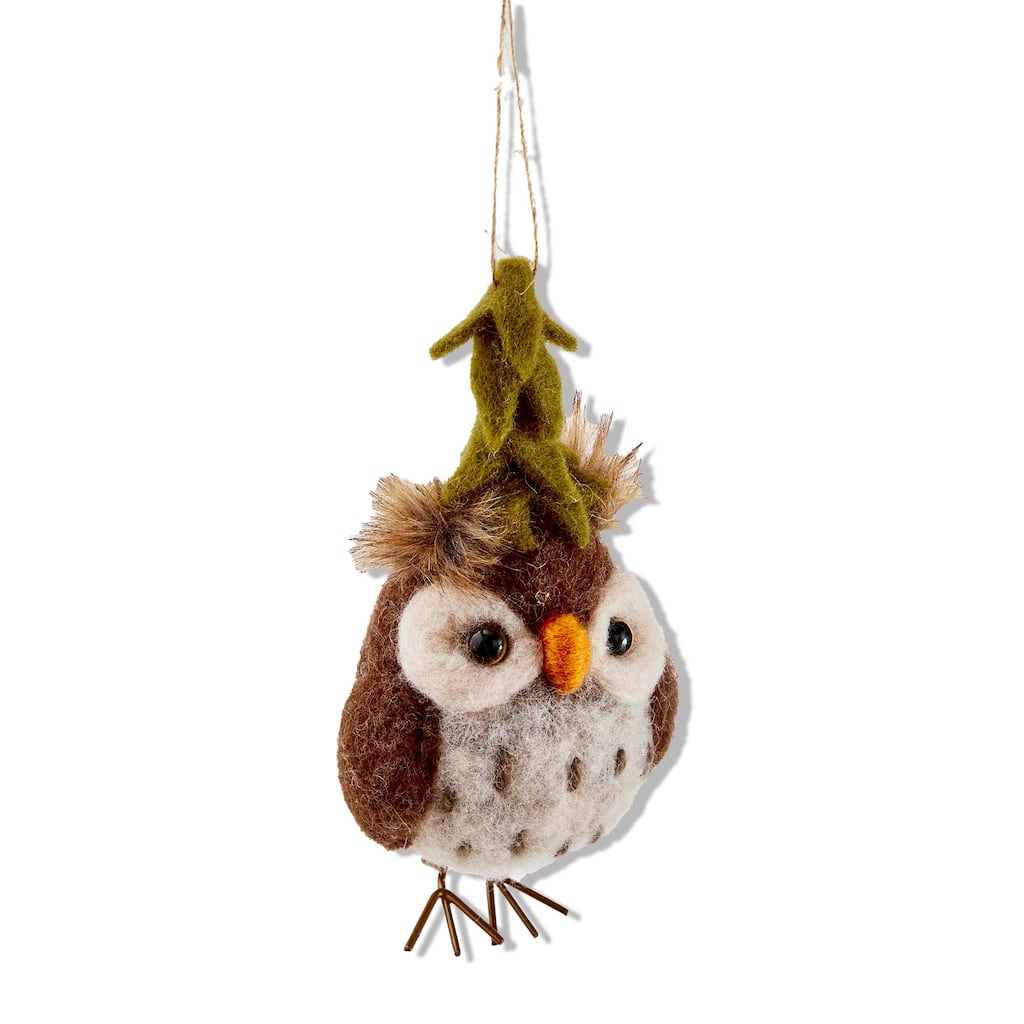 Multicolor Owl with Tree Ornament 6" H x 3" L x 2.5" W Wool Christmas Tree Decoration Dust Clean