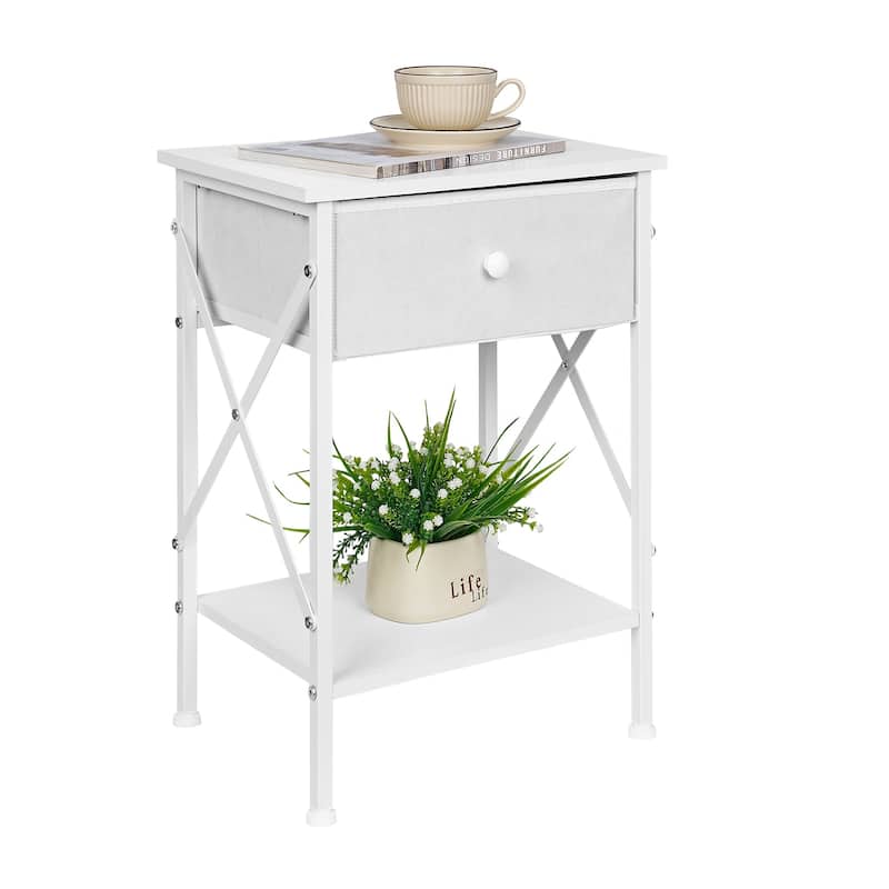 Javlergo 2 Pack X Frame Nightstand with Removable Fabric Drawer Easy to Clean Multifunctional End Table with Open Shelf