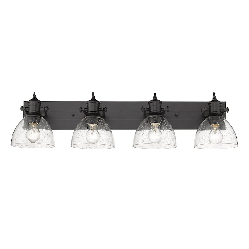 Yep by Golden Lighting Hines 4-light Vanity in Matte Black and Seeded Glass - Matte Black