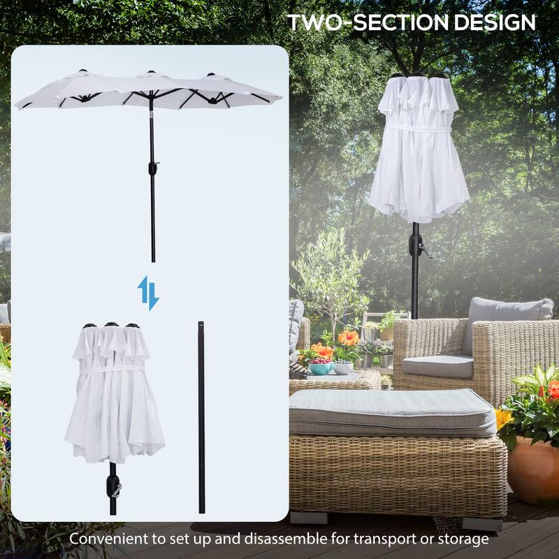 Double-sided Patio Umbrella 9.5' Large Outdoor Market Umbrella with Push Button Tilt and Crank, 3 Air Vents and 12 Ribs
